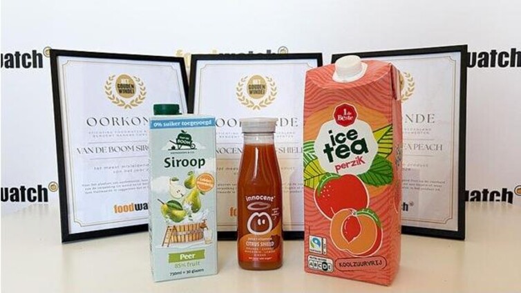 Gouden Windei voor 1 de Beste Ice Tea, Innocent Citrus Shield en Van de Boom Siroop Peer